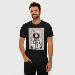 Футболка slim-fit Милый маленький космонавт - нейросеть, цвет: черный — фото 2
