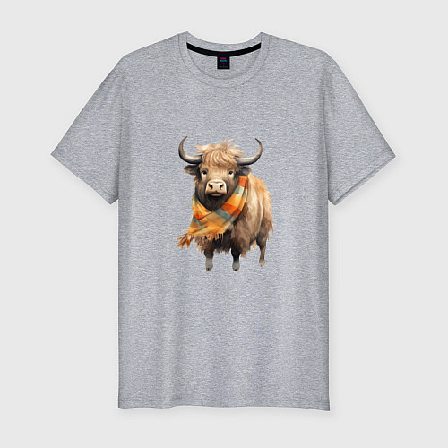 Мужская slim-футболка Буйвол в шарфе / Меланж – фото 1