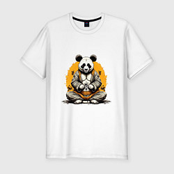 Мужская slim-футболка Панда на медитации