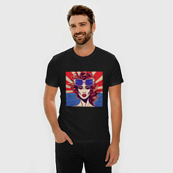 Футболка slim-fit Девушка в солнечных очках на фоне океана в стиле п, цвет: черный — фото 2