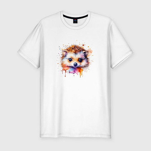 Мужская slim-футболка Маленький ежик акварель / Белый – фото 1