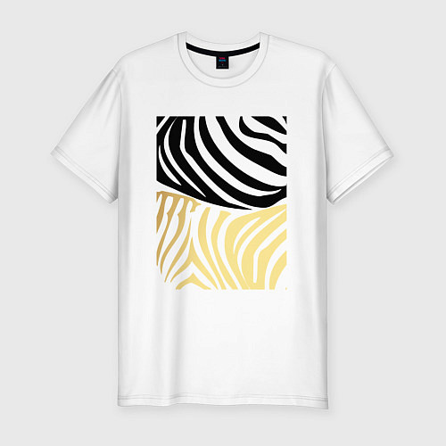 Мужская slim-футболка Принт зебра черно- золотой / Белый – фото 1