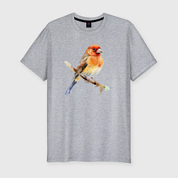 Мужская slim-футболка Оранжевая птица на ветке