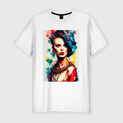 Футболка slim-fit MoMo - женщина в синей шляпе, цвет: белый