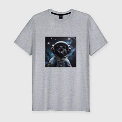 Мужская slim-футболка Черный котик космонавт