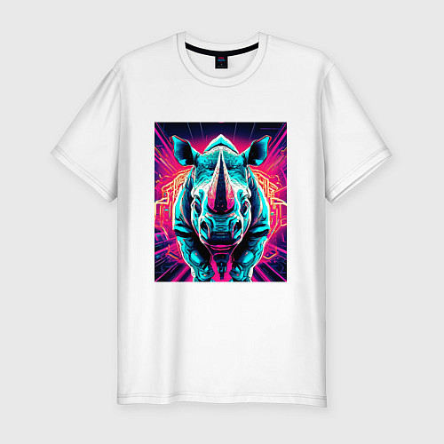 Мужская slim-футболка Кибер носорог / Белый – фото 1