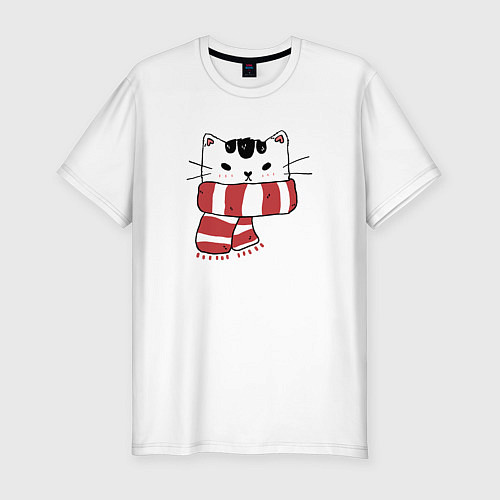 Мужская slim-футболка Котик в шарфе / Белый – фото 1