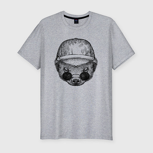 Мужская slim-футболка Медоед в кепке и очках / Меланж – фото 1