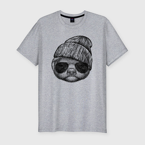 Мужская slim-футболка Медоед в шапке и очках / Меланж – фото 1