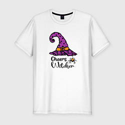 Мужская slim-футболка Cheers witcher твое здоровье, ведьмак шляпа и паук