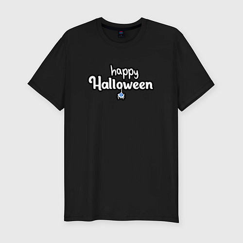 Мужская slim-футболка Happy halloween и паук / Черный – фото 1