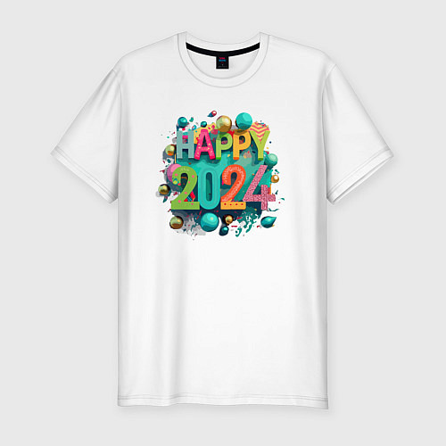 Мужская slim-футболка Happy 2024 / Белый – фото 1