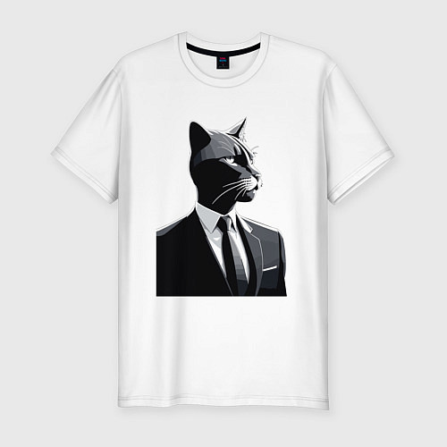 Мужская slim-футболка Бизнес-кот / Белый – фото 1
