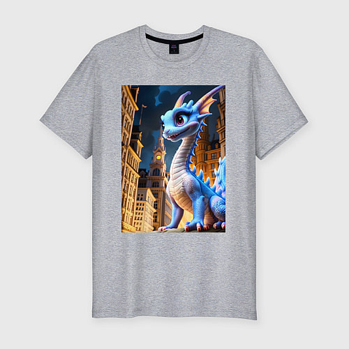 Мужская slim-футболка Синяя дракоша / Меланж – фото 1