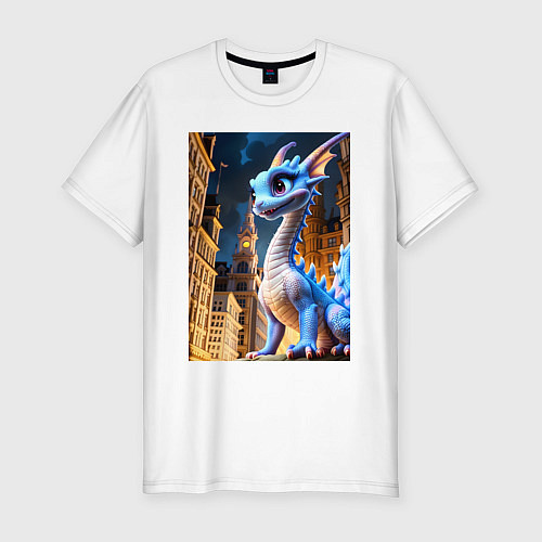 Мужская slim-футболка Синяя дракоша / Белый – фото 1