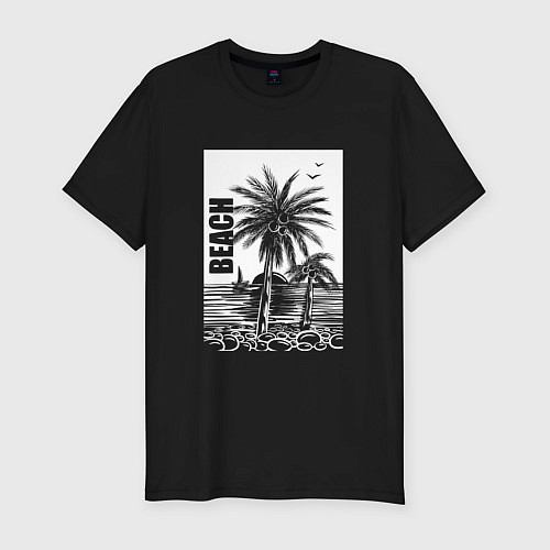 Мужская slim-футболка Пляж пальмы / Черный – фото 1