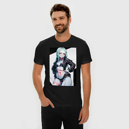 Мужская slim-футболка Обворажительная Rebecca Cyberpunk Edgerunners / Черный – фото 3