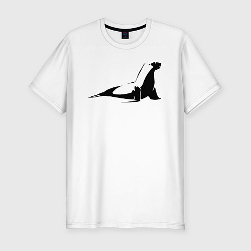 Мужская slim-футболка Морской котик трафарет / Белый – фото 1