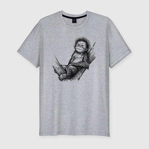 Мужская slim-футболка Гиббон малыш на дереве / Меланж – фото 1