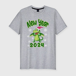 Мужская slim-футболка Год зеленого деревянного дракона 2024