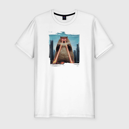 Мужская slim-футболка Пушистый Котзилла / Белый – фото 1