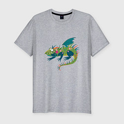 Мужская slim-футболка Забавный зеленый дракон ящерица символ 2024 года