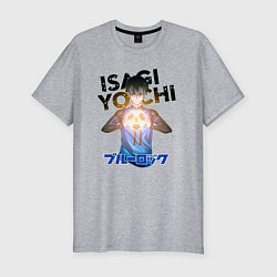 Мужская slim-футболка Исаги из аниме синяя тюрьма