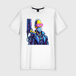 Мужская slim-футболка Гомер Симпсон с пистолетом - киберпанк