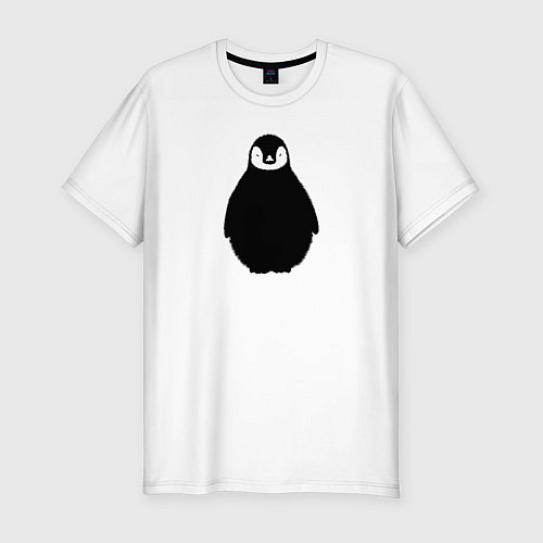 Мужская slim-футболка Пингвин мылыш трафарет / Белый – фото 1