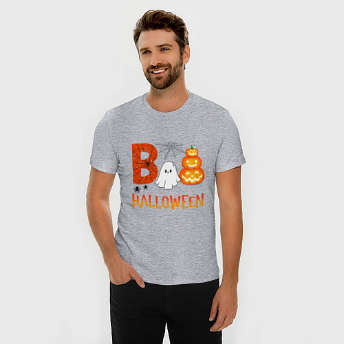 Мужская slim-футболка Хеллоуин - праздник тыквы / Меланж – фото 3