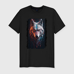 Мужская slim-футболка Психоделический волк