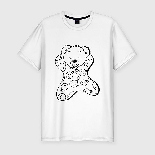 Мужская slim-футболка Спящий мишка в пижаме - раскраска / Белый – фото 1