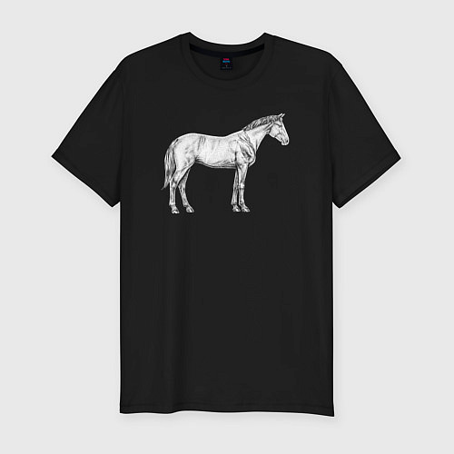 Мужская slim-футболка Белая лошадь сбоку / Черный – фото 1