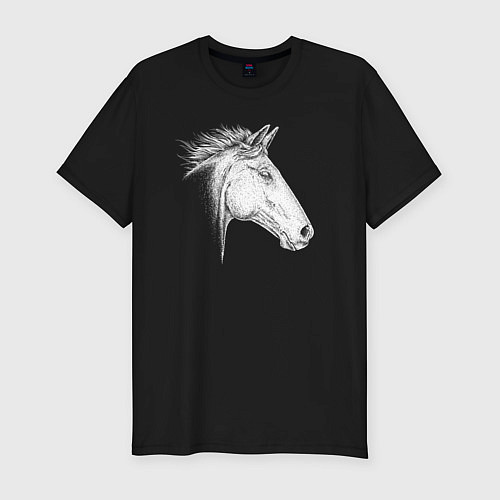 Мужская slim-футболка Голова белой лошади в профиль / Черный – фото 1