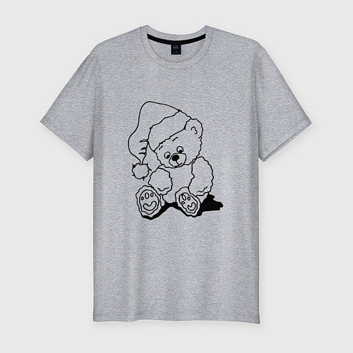 Мужская slim-футболка Мишка игрушечный в колпаке деда Мороза - раскраска / Меланж – фото 1