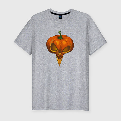 Мужская slim-футболка Halloween pumpkin / Меланж – фото 1