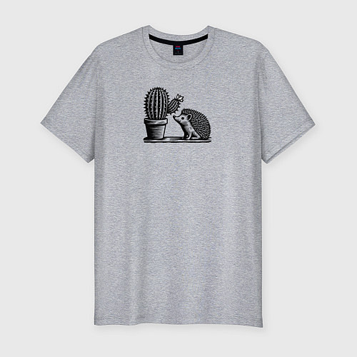 Мужская slim-футболка Ежик и кактус / Меланж – фото 1