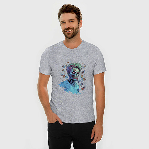 Мужская slim-футболка Страшный зомби / Меланж – фото 3