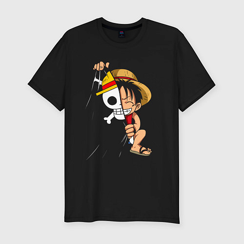 Мужская slim-футболка One Piece Луффи флаг / Черный – фото 1