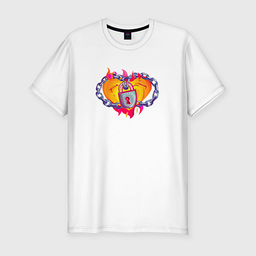 Мужская slim-футболка Огненное сердце на замке / Белый – фото 1