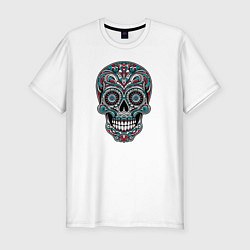 Футболка slim-fit Череп мексиканский декоративный, цвет: белый