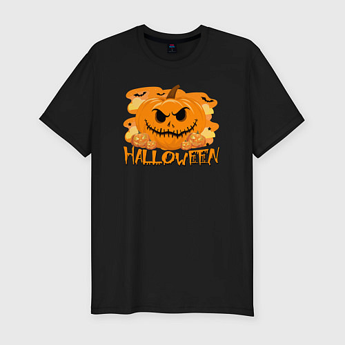 Мужская slim-футболка Orange holiday halloween / Черный – фото 1