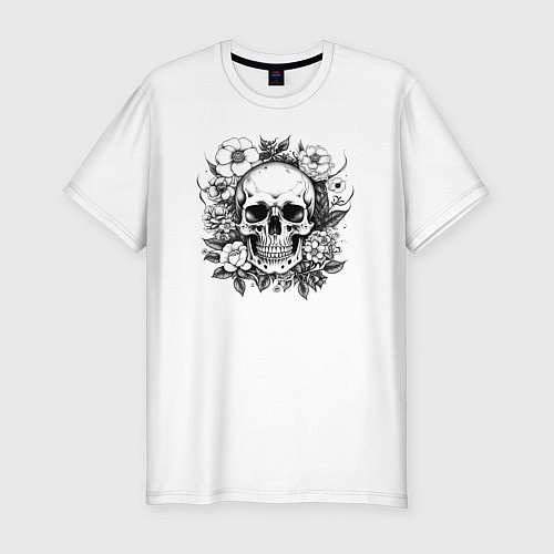 Мужская slim-футболка Skull in flowers from napalm 696 / Белый – фото 1