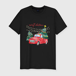 Футболка slim-fit Красная машинка с елкой, цвет: черный