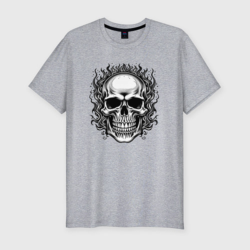 Мужская slim-футболка Skull on fire from napalm 696 / Меланж – фото 1