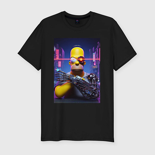 Мужская slim-футболка Cyber Homer Simpson - ai art / Черный – фото 1