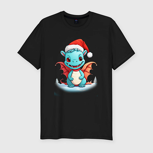 Мужская slim-футболка Милый дракончик 2024 / Черный – фото 1