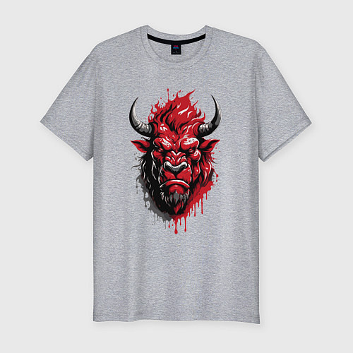 Мужская slim-футболка Красный разъярённый бык / Меланж – фото 1