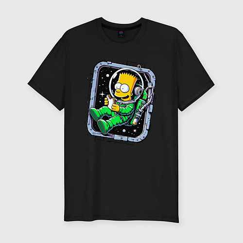 Мужская slim-футболка Барт Симпсон с сэндвичем в космосе - нейросеть / Черный – фото 1