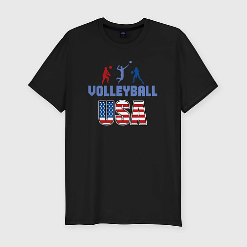 Мужская slim-футболка USA volley / Черный – фото 1